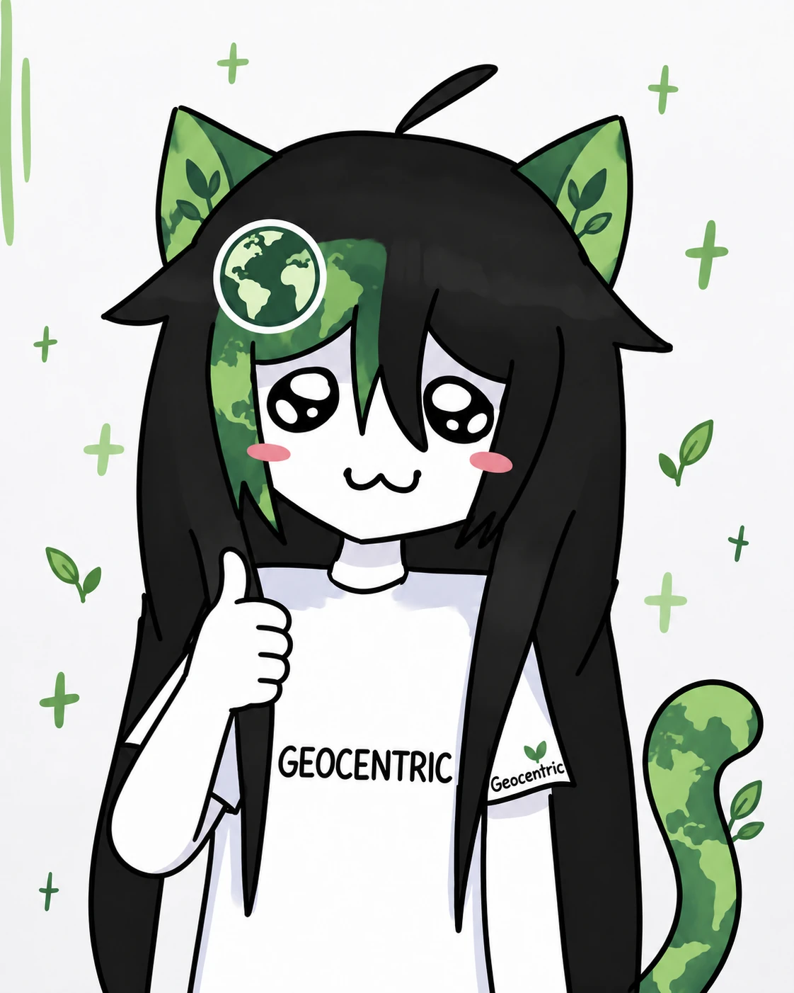 Geocentric's earth-themed anime model character giving a thumbs-up